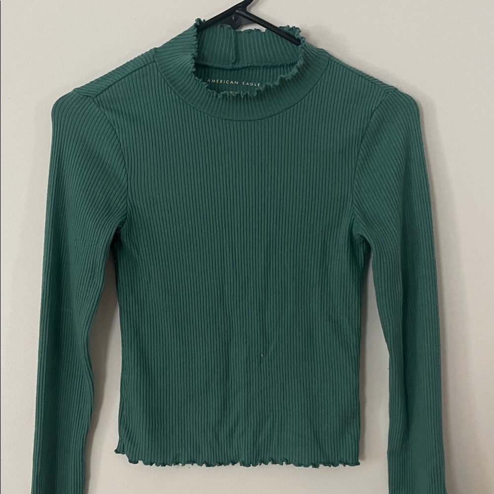 American Eagle Outfitters Teal Ribbed Long Sleeve Top